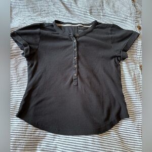 Free People Pilcro Black Button-Up T-Shirt size large